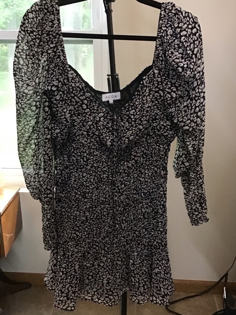 Açoa Black Floral Puff-Sleeve Mini Dress 2152